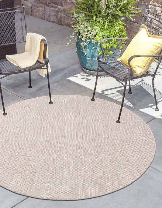 Unique Loom Outdoor Solid Collection Area Rug (3' 3" Round Beige/Ivory)