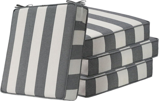 Square Corner Seat Cushions, 18.5" x 16" x 3", Set of 4, Indoor Outdoor Water Repellent Universal Chair Pads with Ties for Patio Furniture, Garden Deck Dining Chairs, Gray Stripe