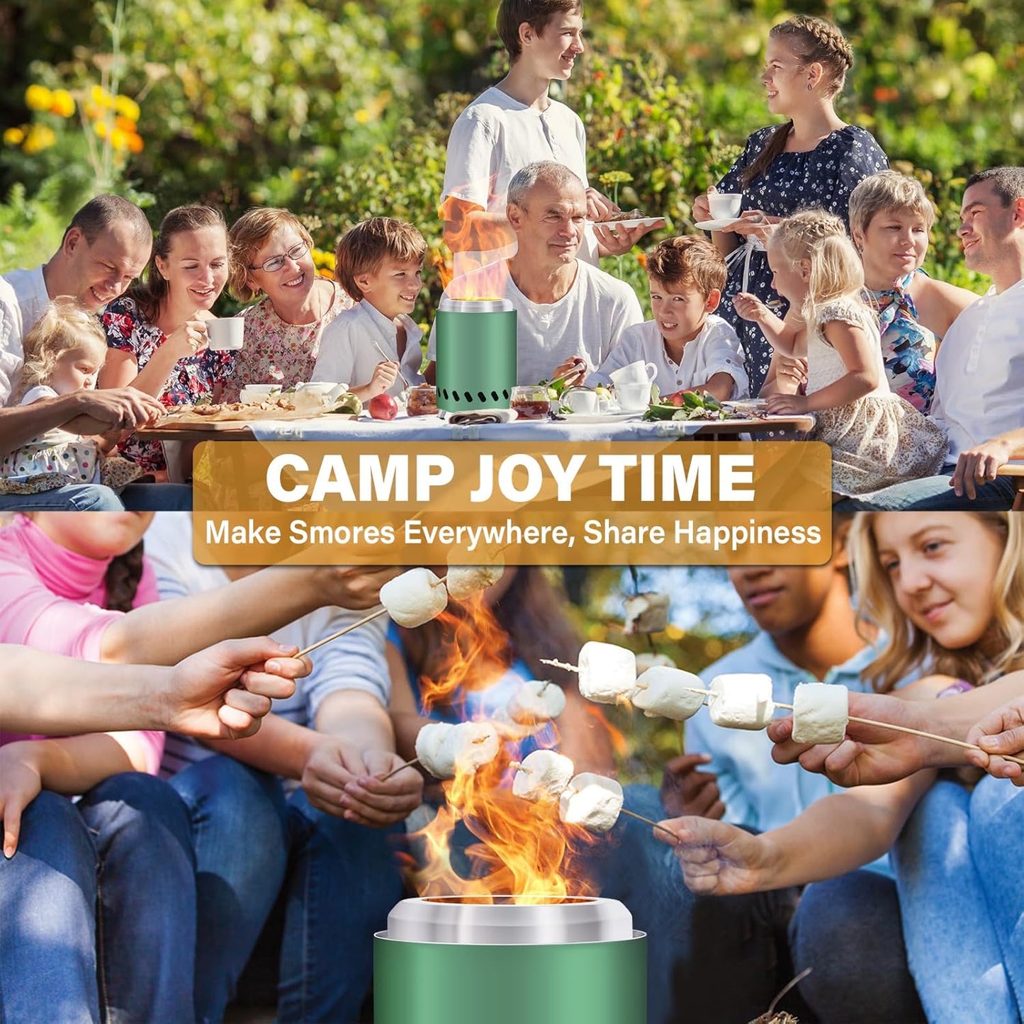 HGD 8.0 x 5.5 in Small Tabletop Fire Pit, Portable Mini Smokeless Table Top Firepit, Low Smoke Camping Stove for Outdoor & Patio, Fueled by Pellets or Wood, with Travel Bag, Stainless Steel, Green