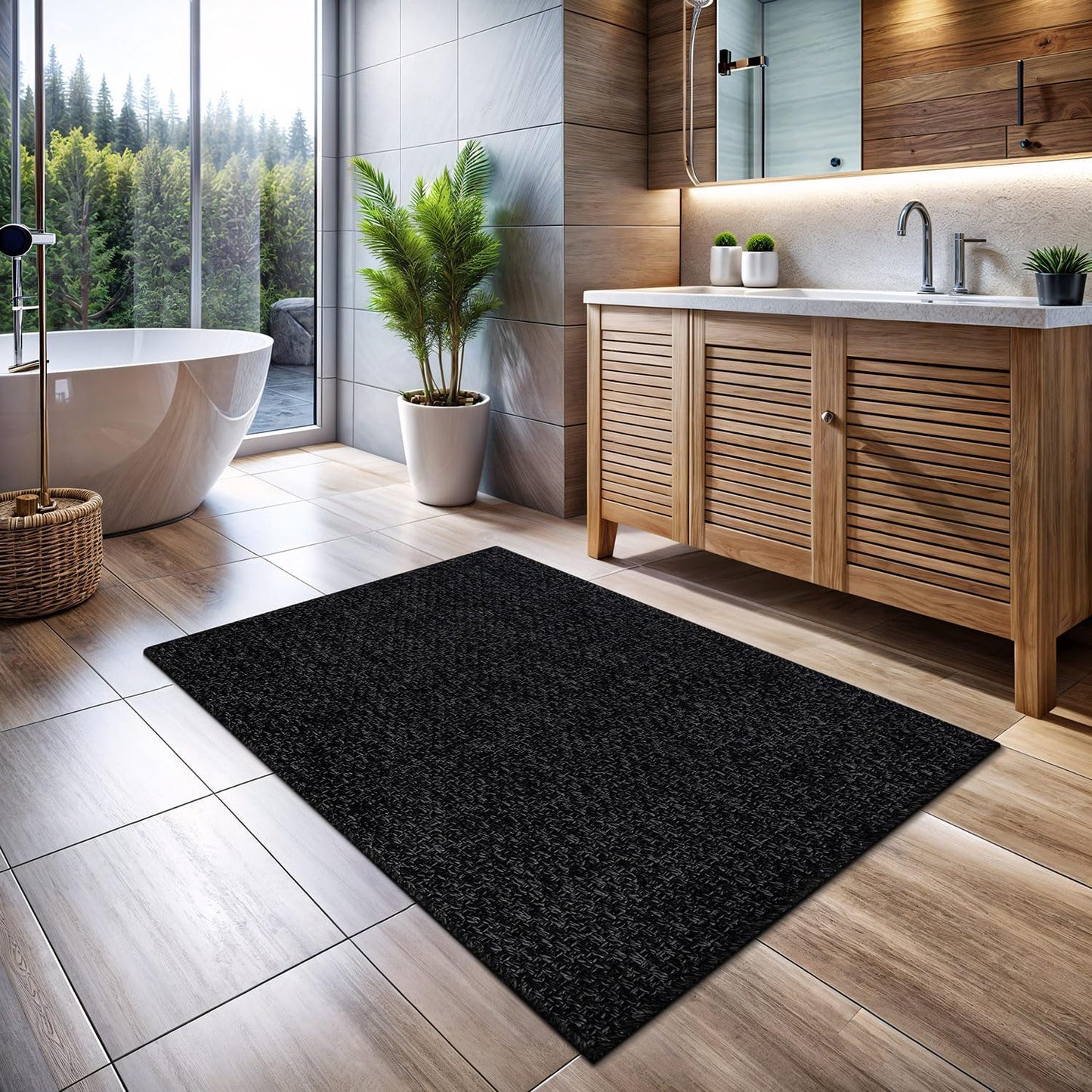 Easy Jute Door Mat 2x3 Indoor Outdoor Natural Rugs Solid Fiber Rug Woven Area Rug Boho Easy Clean Inside Carpet for Living Room Bedroom Dining Room Hallway or Outdoor Patio Porch (2 X 3 Dark Grey)