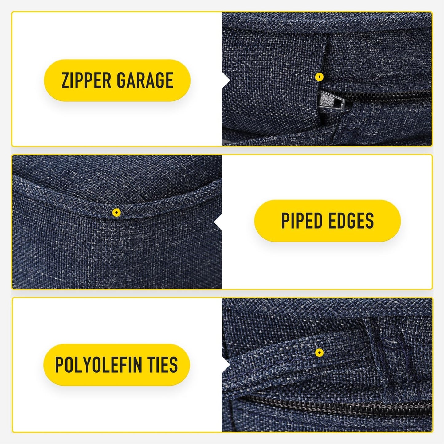 SUNROX Gel Memory Foam Chair Cushions, FadeShield Water-, Stain-Resistant Durable Reversible Seat Cushion Pads with Ties for Indoor/Outdoor Kitchen Dining Office, 19"x19", Set of 2, Heather Indigo