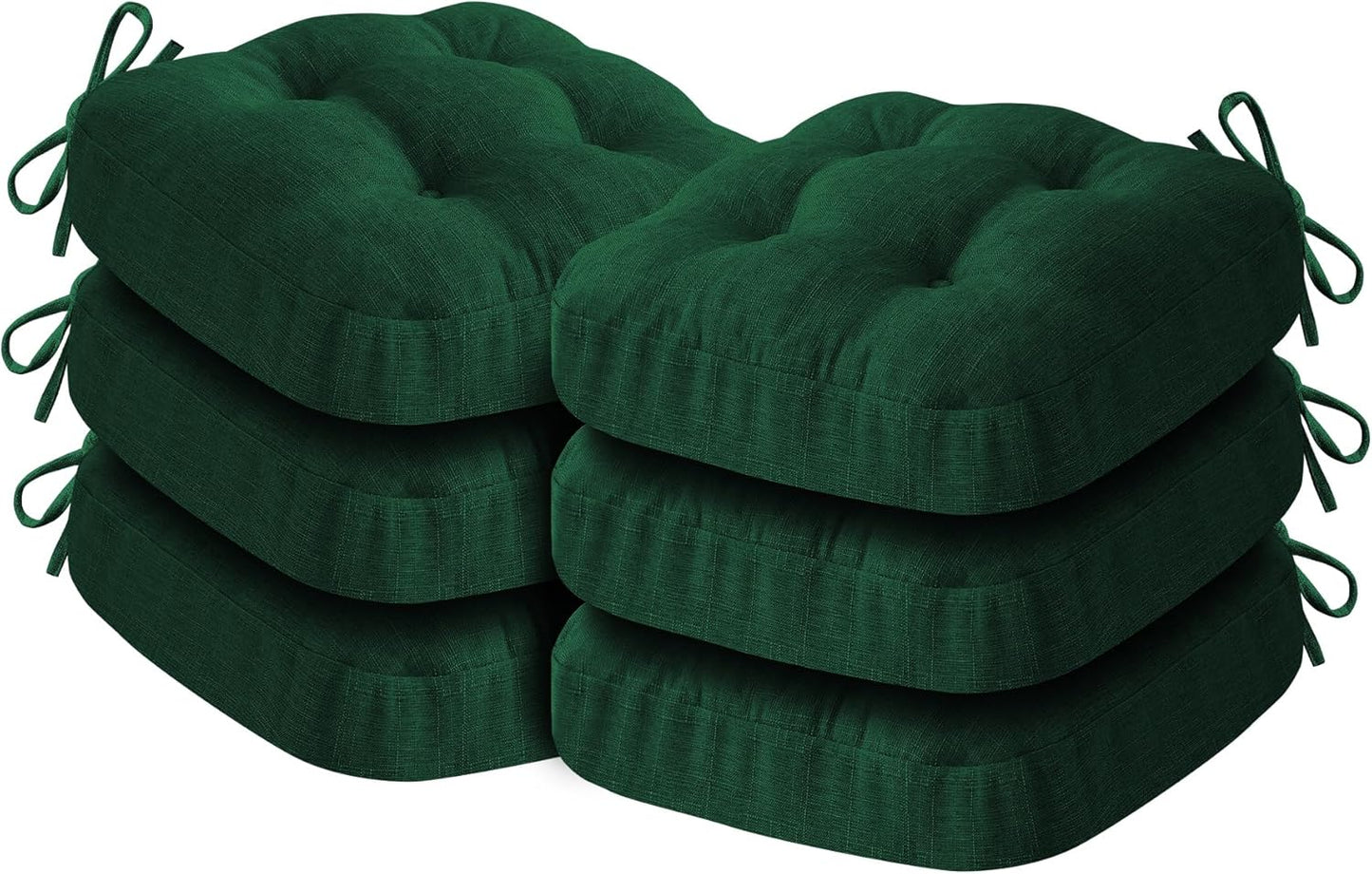 Chair Cushions for Dining Chairs, Dining Chair Cushions, Tufted Indoor Chair Pads with Ties & Non Slip Backing, Seat Cushions for Kitchen Chairs 16.5” x 16.5” x 3.5”, Set of 6, Green