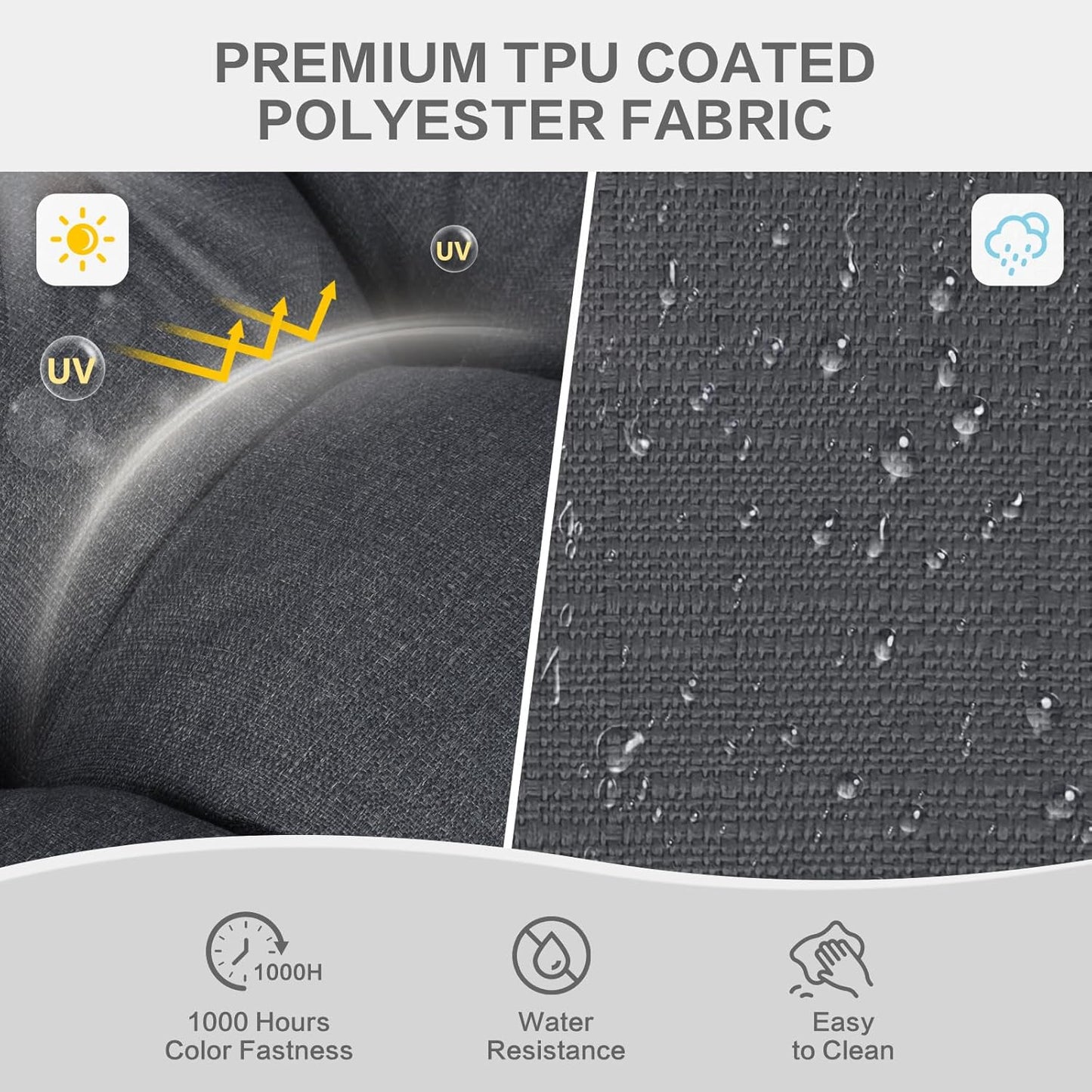 Aoodor 19" x 19" x 5" Tufted Outdoor Chair Cushions, Water Resistant & Fade Resistant Polyester Dining Chair Pads with 2 Straps for Patio Furniture, Set of 2