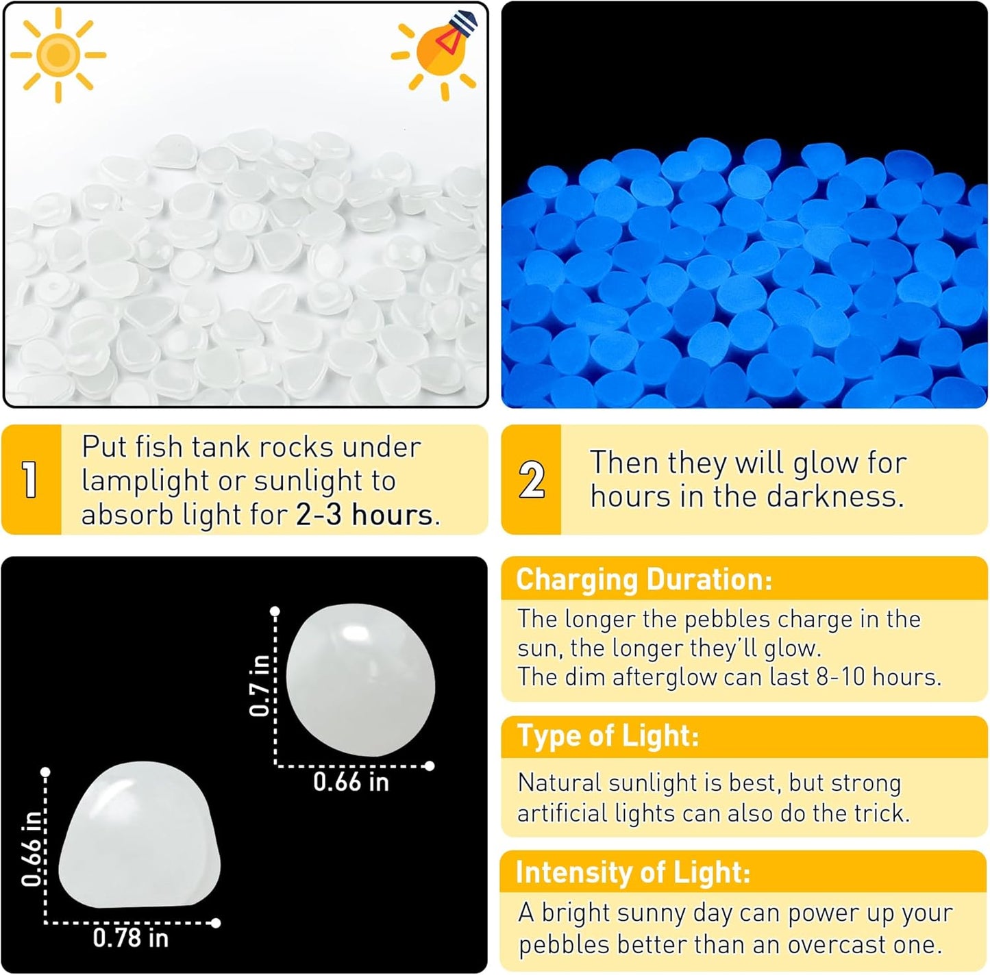 Glow in The Dark Fish Tank Rocks,Glowing Rocks Stones Resin Glow in Dark Pebbles for Outdoor Garden, Fish Tank, Aquarium, Landscaping,Driveway Decoration,White 11 oz