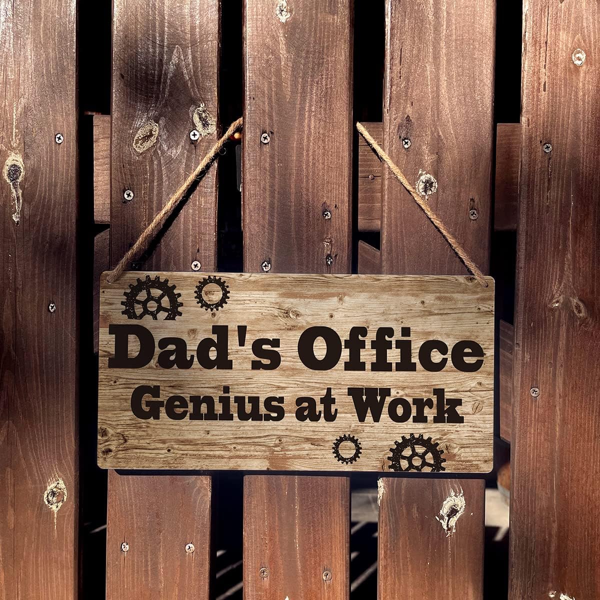 Dad Sign Gift Farmhouse Dad's Office Genius At Work Wooden Hanging Sign Plaque Retro Wall Art Decor Home Decoration 12 x 6 Inches