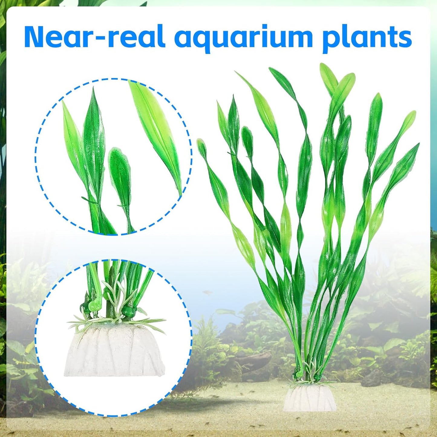 AQUANEAT Fish Tank Artificial Plants, Aquarium Plastic Seaweed Decorations, 8Inch Tall Fake Green Accessories, 10 Packs