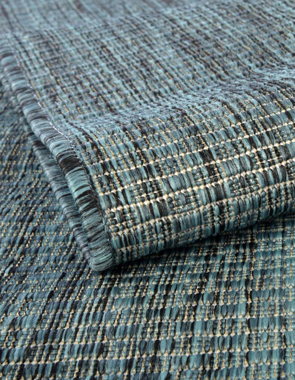 Unique Loom Outdoor Solid Collection Area Rug (5' 3" x 8' Oval Teal/Navy Blue)
