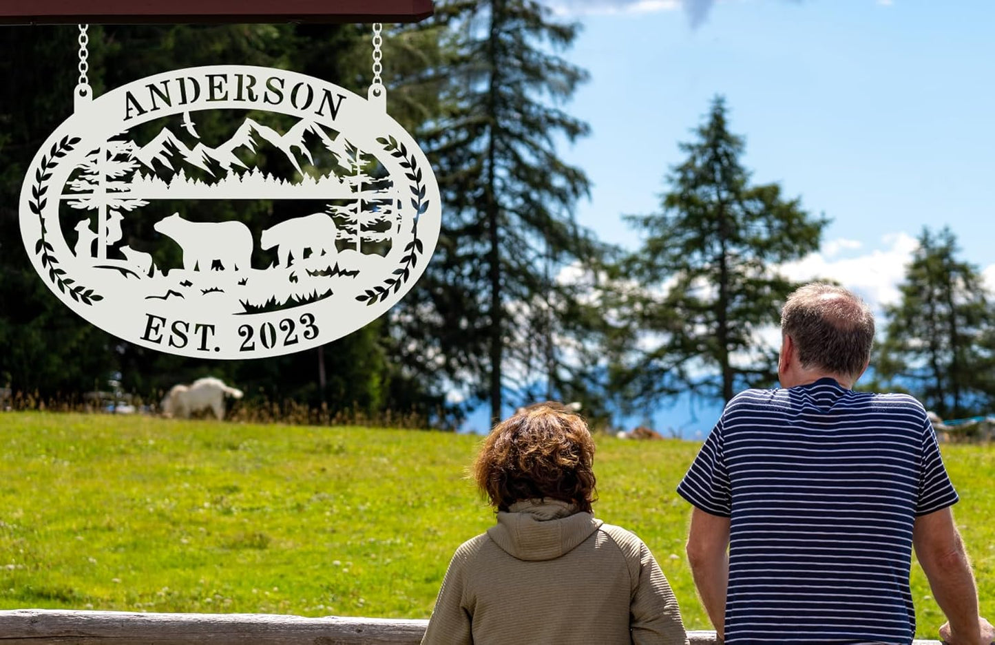 Custom Farmhouse Farm Sign, Custom Bear Monogram Name Sign, Ranch Sign, Outdoor Family Name Sign, Personalized Family Name Bear Metal Wall Sign, Personalized Rustic Name Sign