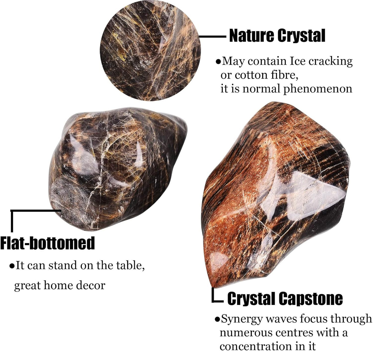 AMOYSTONE Black Moonstone Flame Shaped Towers Large Healing Crystal Stone Home Decor 2-2.8LBS