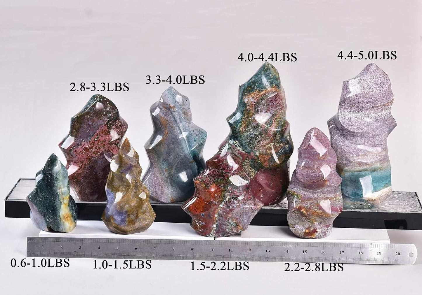 AMOYSTONE Ocean Jasper Flame Shaped Stone Towers Obelisk Natural Healing Crystal Quartz Reiki Energy Decoration Home Office Decor 2.8-3.3LBS