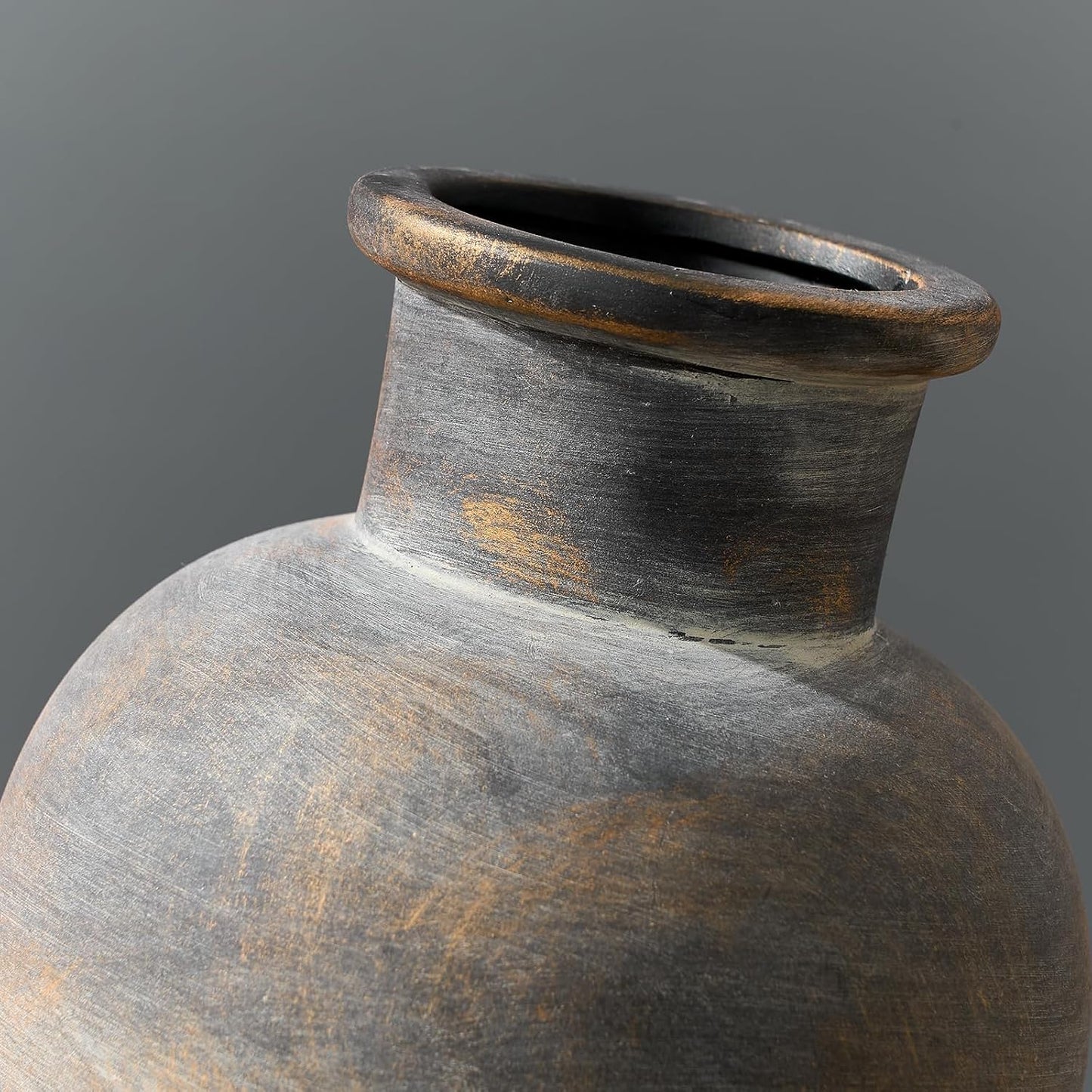 SIDUCAL Ceramic Rustic Farmhouse Vase | 6 Inch Pottery Decorative Flower | Boho | Terracotta Vase for Home Decor Table, Living Room, Bathroom Decoration, Shelf Decor, Mantel, Bronze