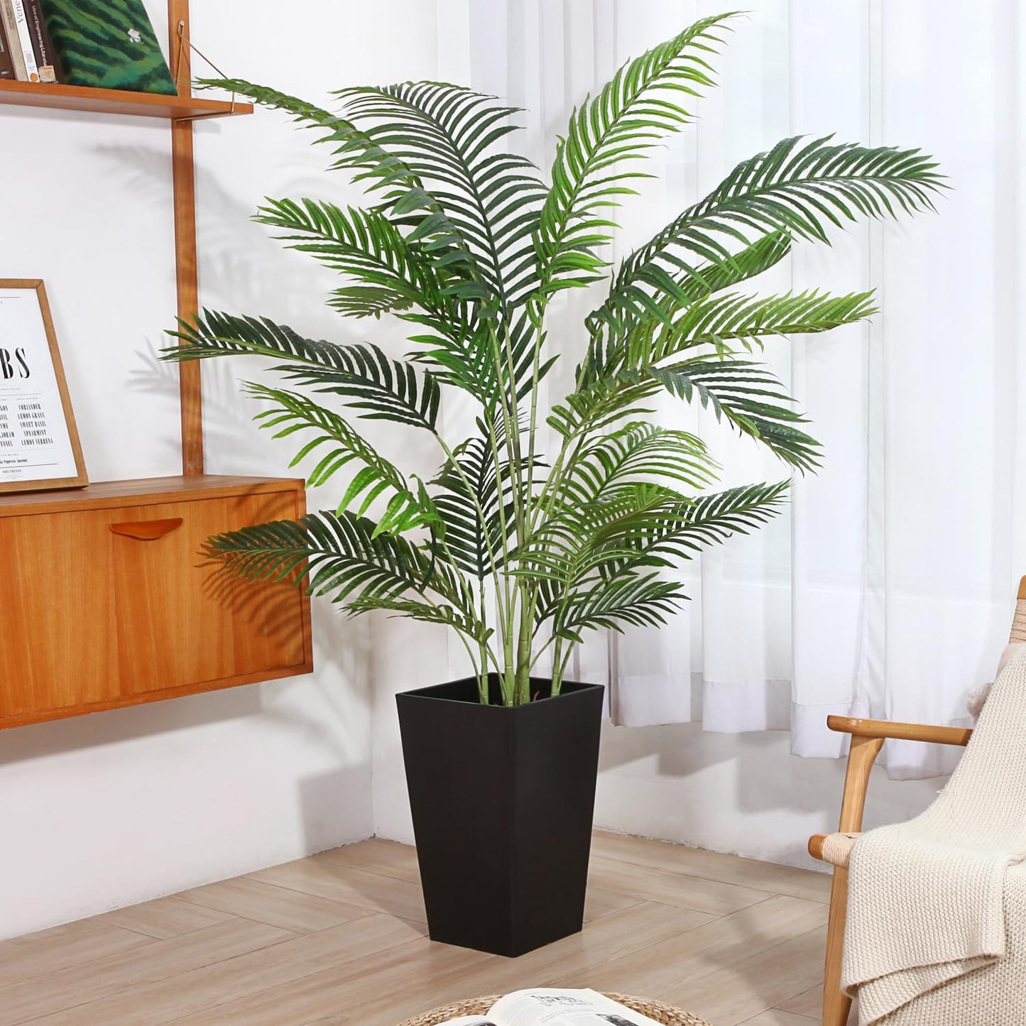 Fopamtri Artificial Areca Palm Tree 6 Foot UV Resistant Fake Palm Plant with 20 Trunks Potted Faux Tree for Indoor or Outdoor Decoration Silk Dypsis Lutescens Plants for Home Office, Set of 2