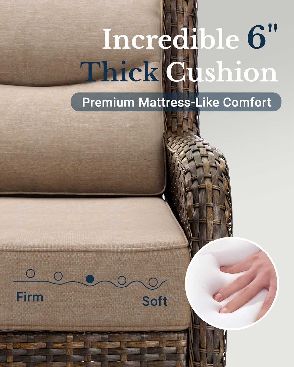 HILLGA Luxury Patio Furniture Set with 6-inch Thick Cushion, Outdoor High Back Swivel Rocker Patio Chairs, 3PCS Wicker Conversation Set for Deck Yard and Poolside, Beige (V2)