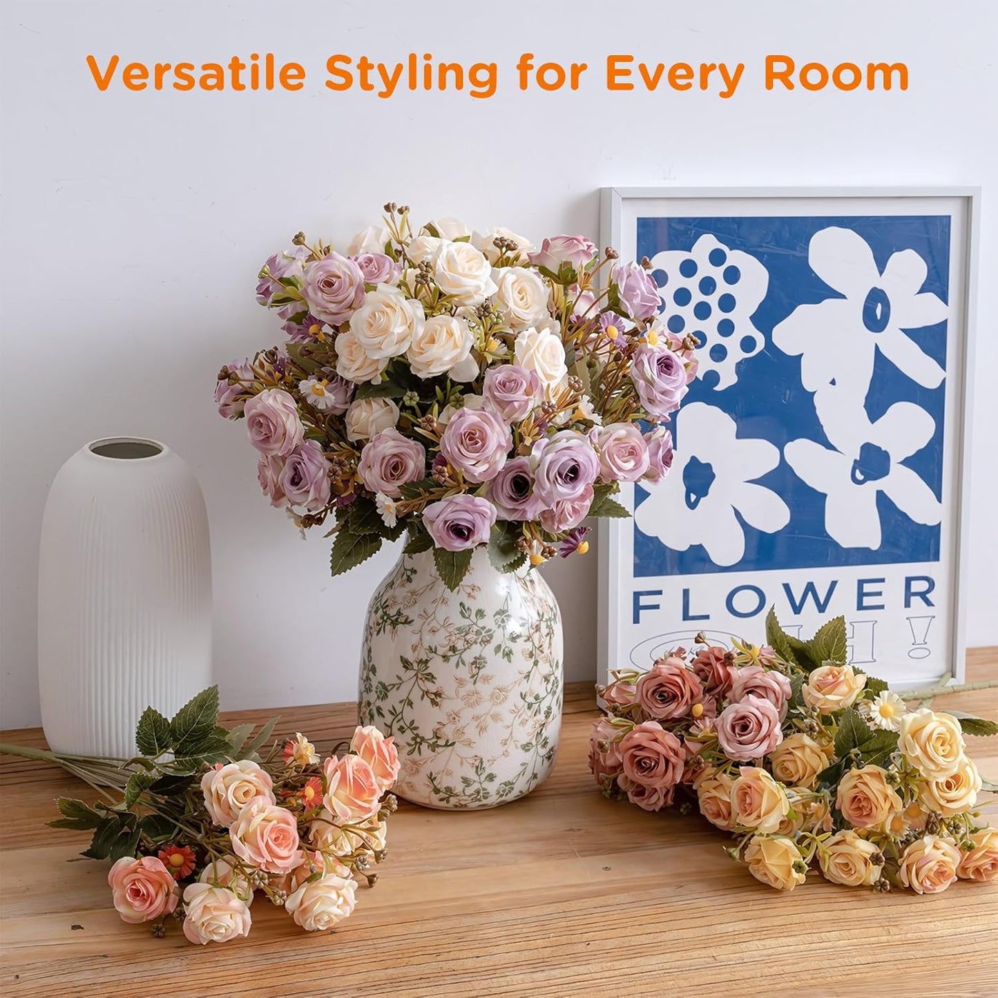 Rustic Vintage Ceramic Vase, 7.8 inch Beige and Green Decorative Vase, Aesthetic Farmhouse Pottery Vase for Home Decor, Living & Dining Room, Bookshelf, Office, TV Stand Table Decor