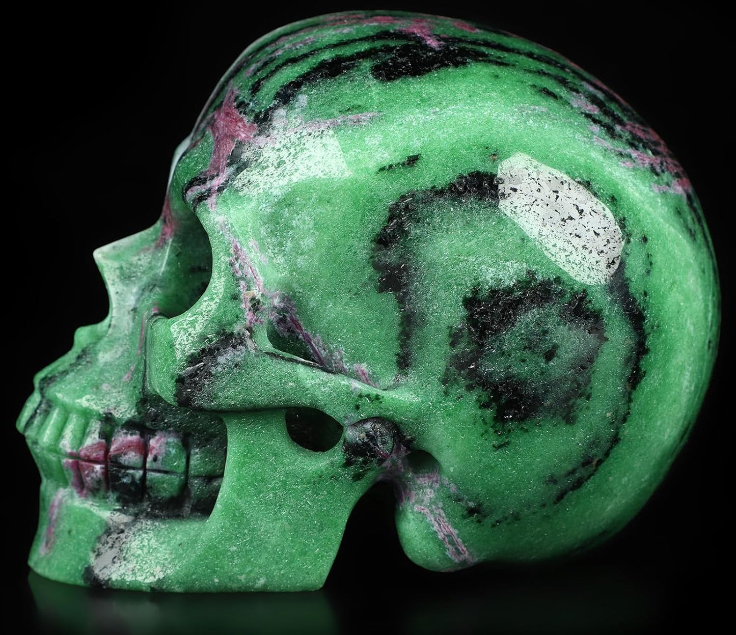 Skullis 5.1" Ruby Zoisite Crystal Skull, Hand Carved Gemstone Fine Art Sculpture, Reiki Healing Stone Statue.1473