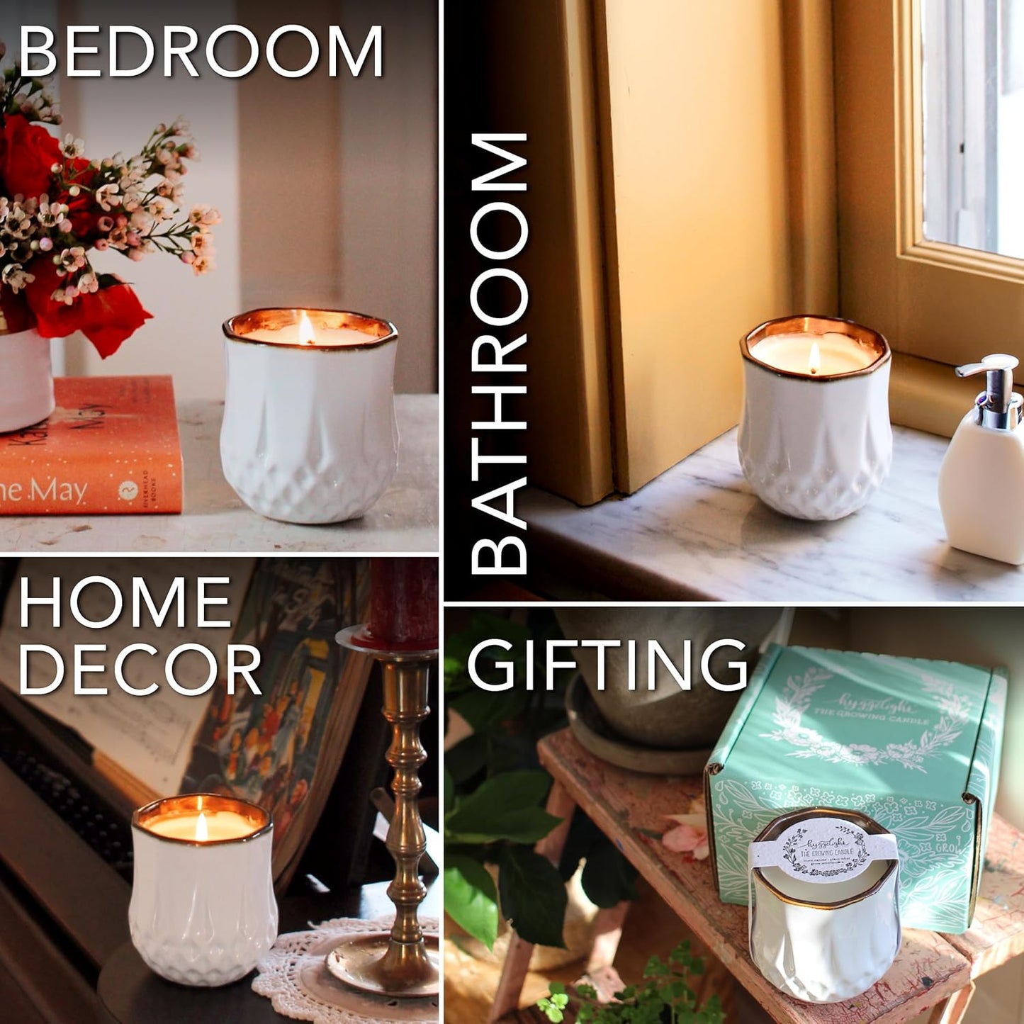 The Growing Candle, Chai Scented, 9oz Ceramic Pot, Aromatherapy Candles for Home, 100% Soy, Astrid