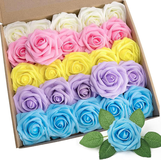 N&T NIETING Artificial Flowers, Fake Flowers Roses Perfect for DIY Wedding Bridal Bouquets Centerpieces Bridal Shower Party Home Flower Arrangement Flowers Decorations, 25Pcs, Series Color B