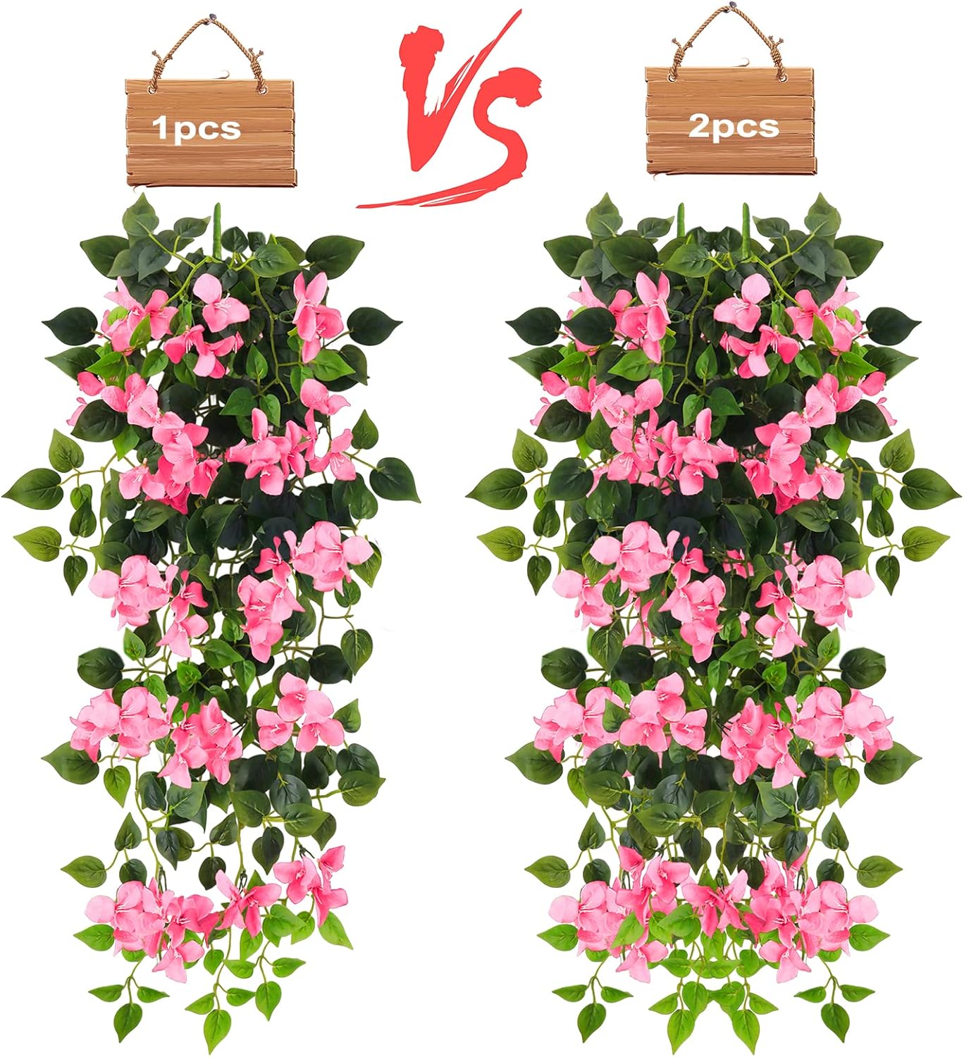 Artificial Hanging Flowers Bougainvillea, UV Resistant Fake Plastic Faux Flower Fabric Vine for Indoor Outdoor Garden Porch Eave Wedding Wall Décor