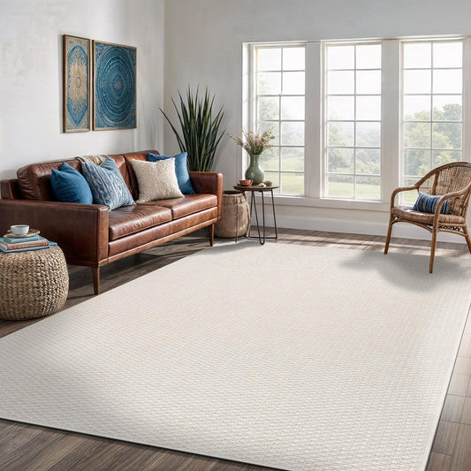 Easy Jute Rug 8x10 Indoor Outdoor Natural Rugs Solid Fiber Rug Woven Area Rug Boho Easy Clean Inside Carpet for Living Room Bedroom Dining Room Hallway or Outdoor Patio Porch (8 X 10 Bone)