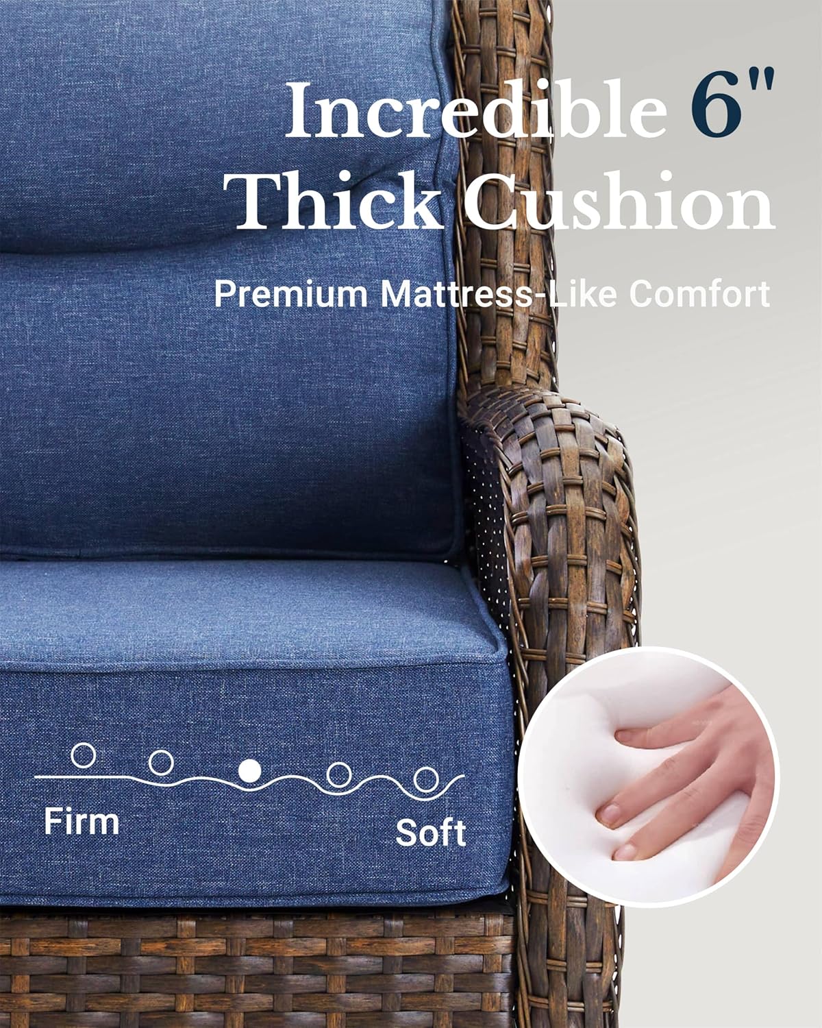 HILLGA Luxury Patio Furniture Set with 6-inch Thick Cushion, Outdoor Couch and High Back Swivel Rocker Patio Chairs, 11PCS Wicker Conversation Set for Deck Yard and Poolside, Blue (V2)