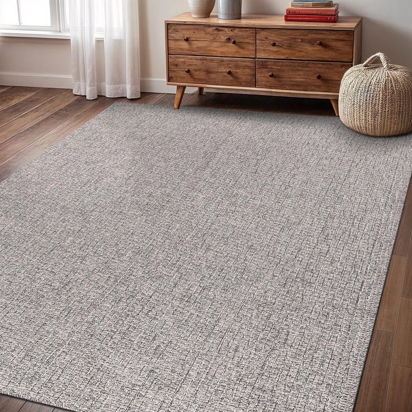 Easy Jute Rug 6x9 Indoor Outdoor Natural Rugs Solid Fiber Rug Woven Area Rug Boho Easy Clean Inside Carpet for Living Room Bedroom Dining Room Hallway or Outdoor Patio Porch (6 X 9 Silver)