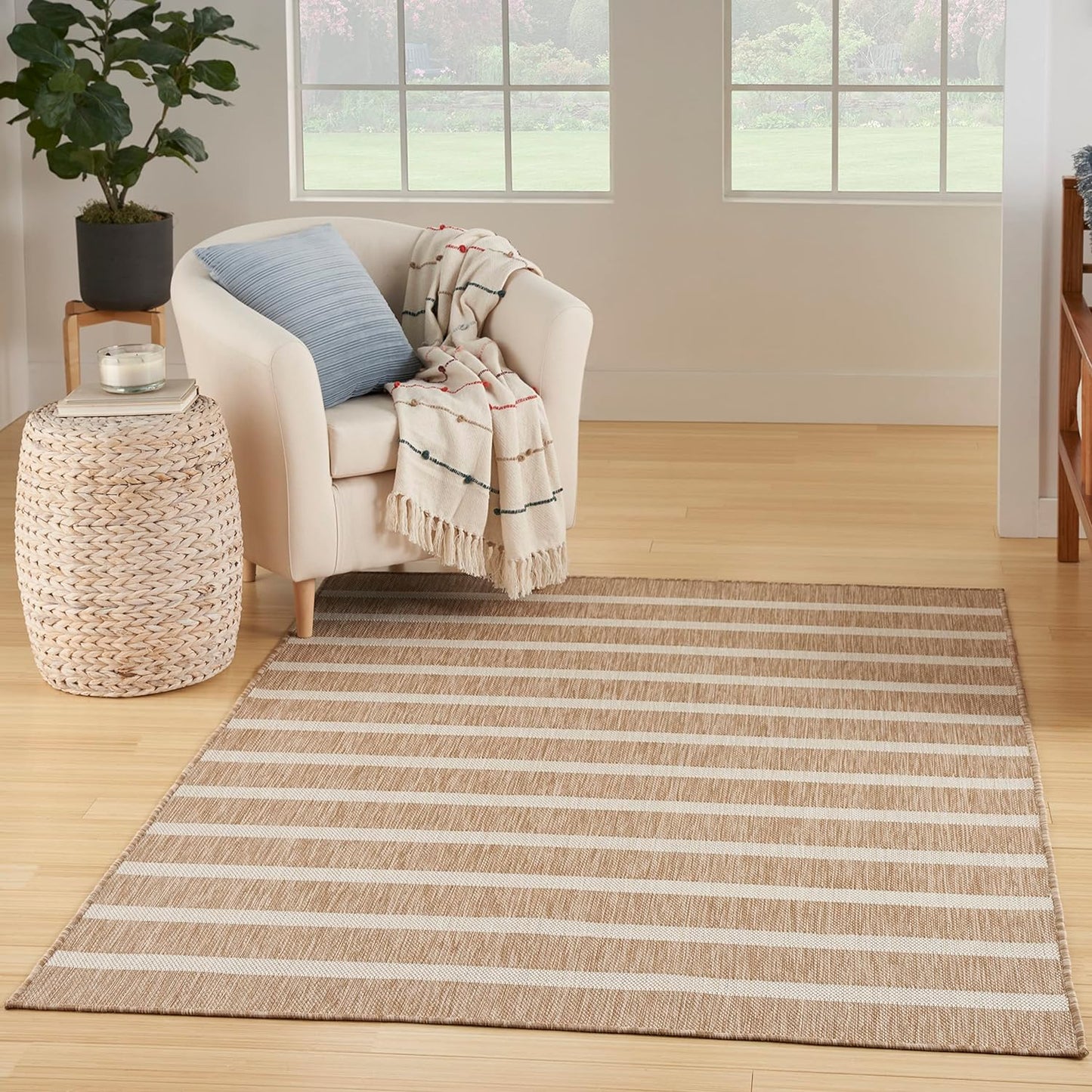 Nourison Home Positano Indoor/Outdoor Beige Ivory 4' x 6' Area Rug, Easy Clean, Non Shedding, Bed Room, Living Room, Dining Room, Deck, Backyard, Patio (4x6)