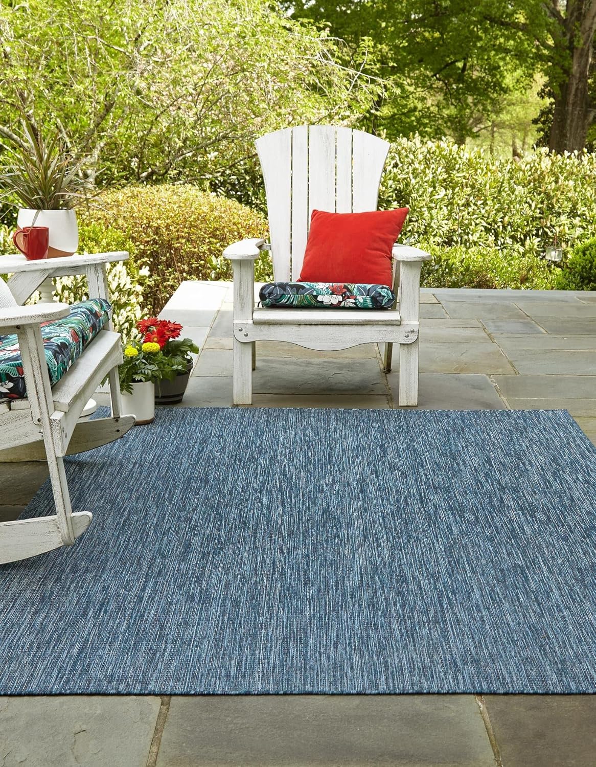 Unique Loom Collection Casual Transitional Solid Heathered Indoor/Outdoor Flatweave Area Rug (13' Square, Blue/Navy Blue)
