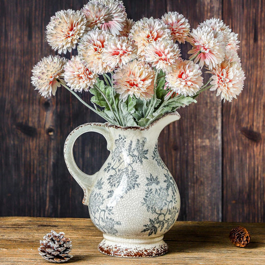 Enra Large Vintage Blue and White and Pitcher for Home Decor, 9.7 Inch Rustic Chinoiserie Decorative Vases, Green and Beige Ceramic Vases for Living Room, Kitchen, Office – Large Vases for Decor