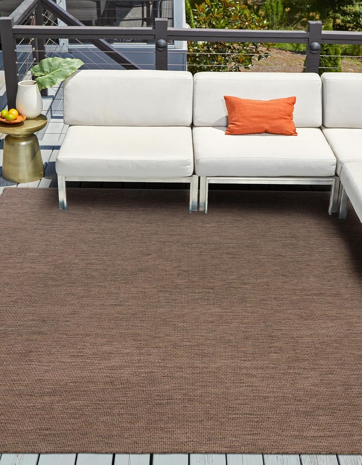 Unique Loom Collection Casual Transitional Solid Heathered Indoor/Outdoor Flatweave Area Rug (13' Square, Light Brown/Ivory)