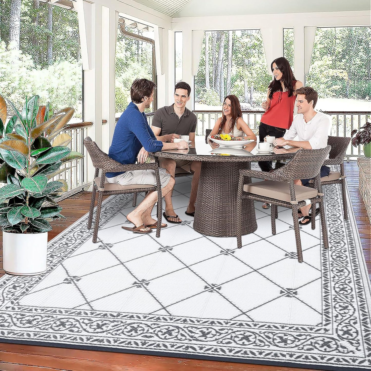 HiiARug Outdoor Rugs 9'x12' for Patios Waterproof RV Mats Camping Rug Outdoor Area Rug Lightweight Portable Outdoor Plastic Straw Rug for Patio, RV, Camping, Balcony, Beach