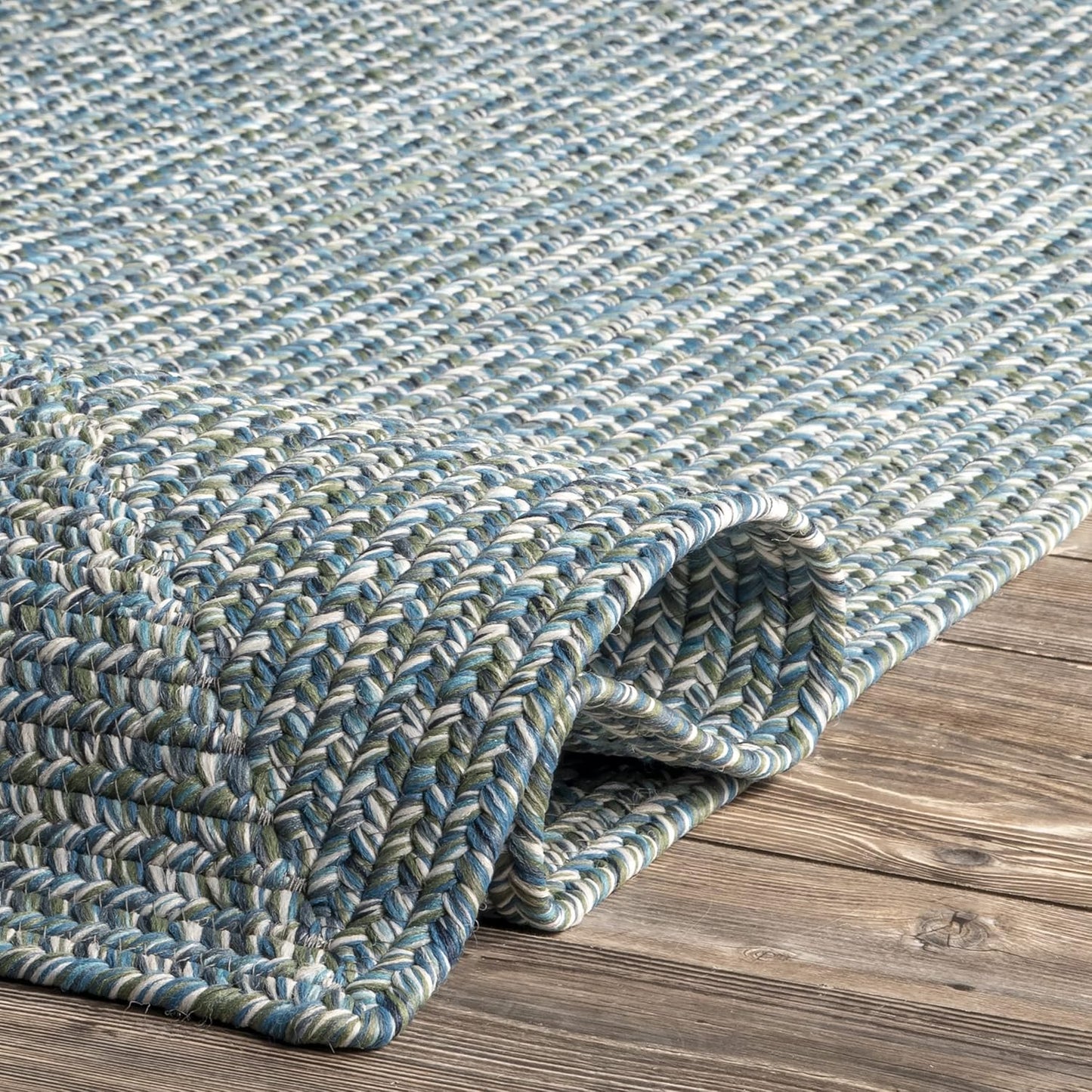 nuLOOM 8' x 10' Solid Hand Braided Indoor/Outdoor Area Rug, Pet-Friendly, High Traffic, Weather Resistant, for Patio, Balcony, Bedroom, Living Room, Dining Room, Wynn Aqua