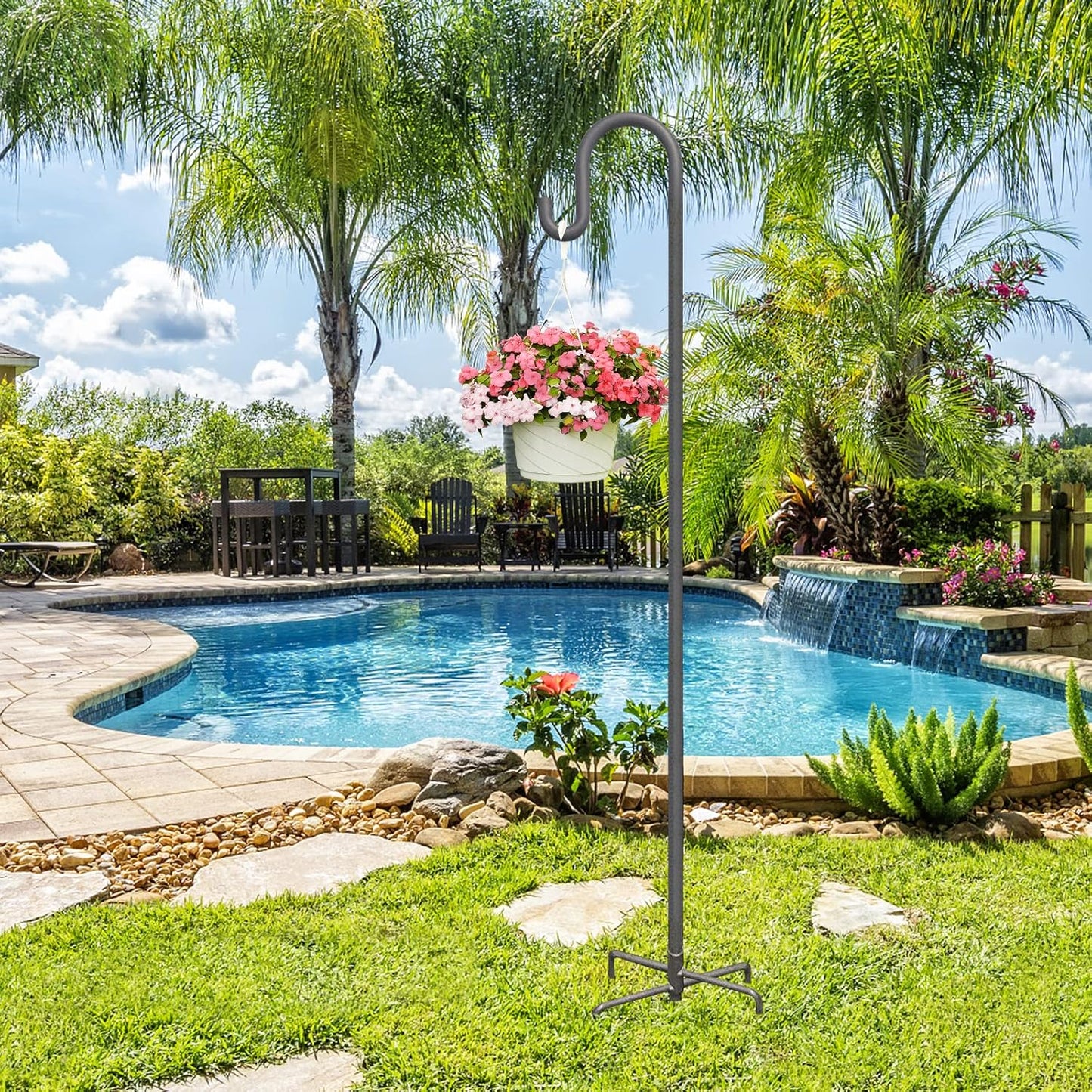 Highpro Shepherds Hooks for Outdoor 47 Inch Bird Feeder Pole Squirrel Proof Hummingbird Feeder Stand Heavy Duty with 5 Prong Base for Hanging Bird Feeder, Plant Baskets, Solar Light Lanterns