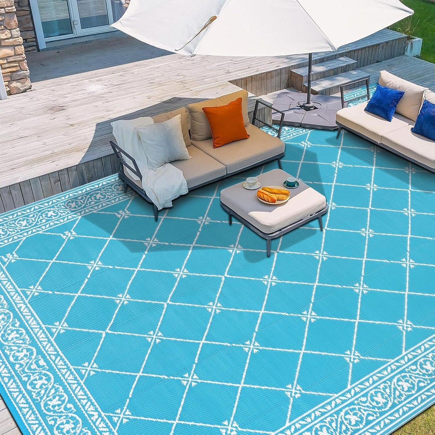 HiiARug Outdoor Rug for Patios Clearance 8'x10' Plastic Straw Rug Waterproof Reversible RV Mat Outdoor Area Rugs for RV, Backyard, Deck, Camping