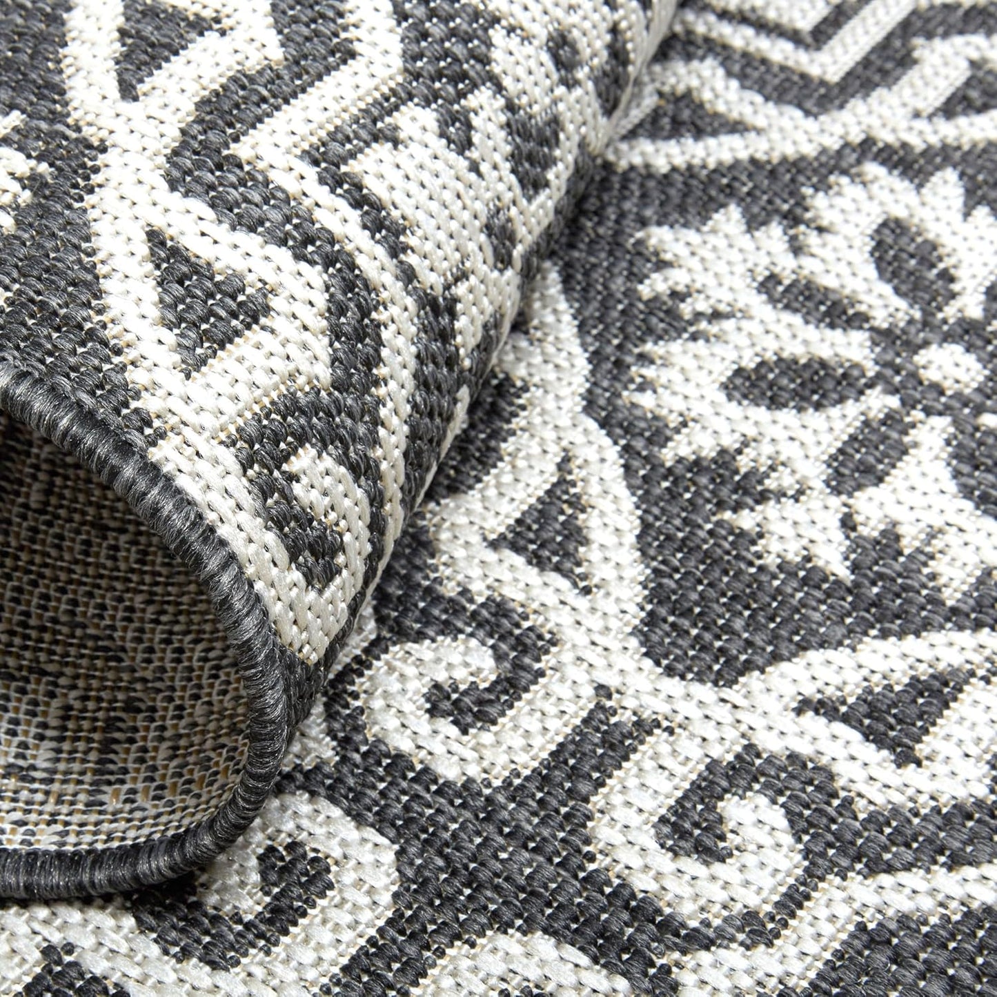 Nicole Miller New York Patio Country Julia Transitional Geometric Indoor/Outdoor Runner Area Rug, Black/Grey, 1'9"x7'2"