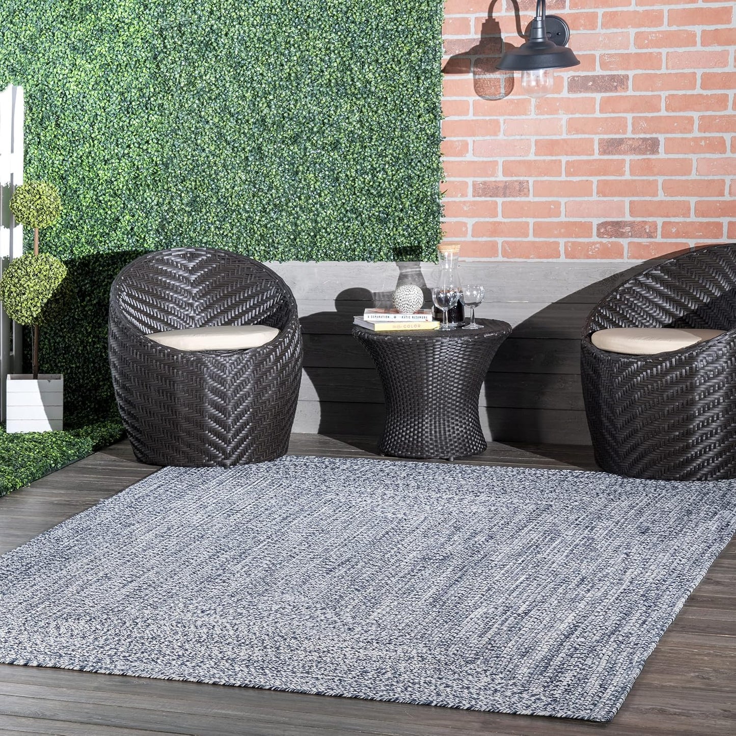 nuLOOM 2' x 10' Solid Hand Braided Indoor/Outdoor Area Rug, Pet-Friendly, High Traffic, Weather Resistant, for Patio, Balcony, Bedroom, Living, Dining Room, Wynn Navy