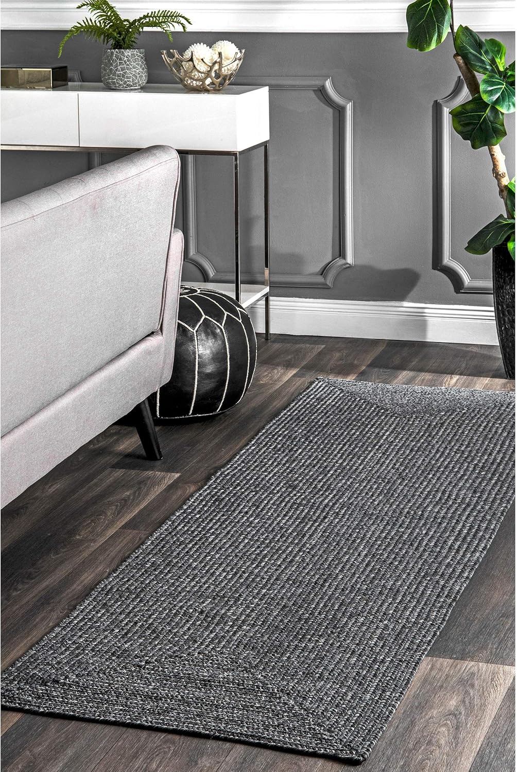 nuLOOM 2' x 8' Solid Hand Braided Indoor/Outdoor Area Rug, Pet-Friendly, High Traffic, Weather Resistant, for Patio, Balcony, Bedroom, Living, Dining Room, Wynn Charcoal
