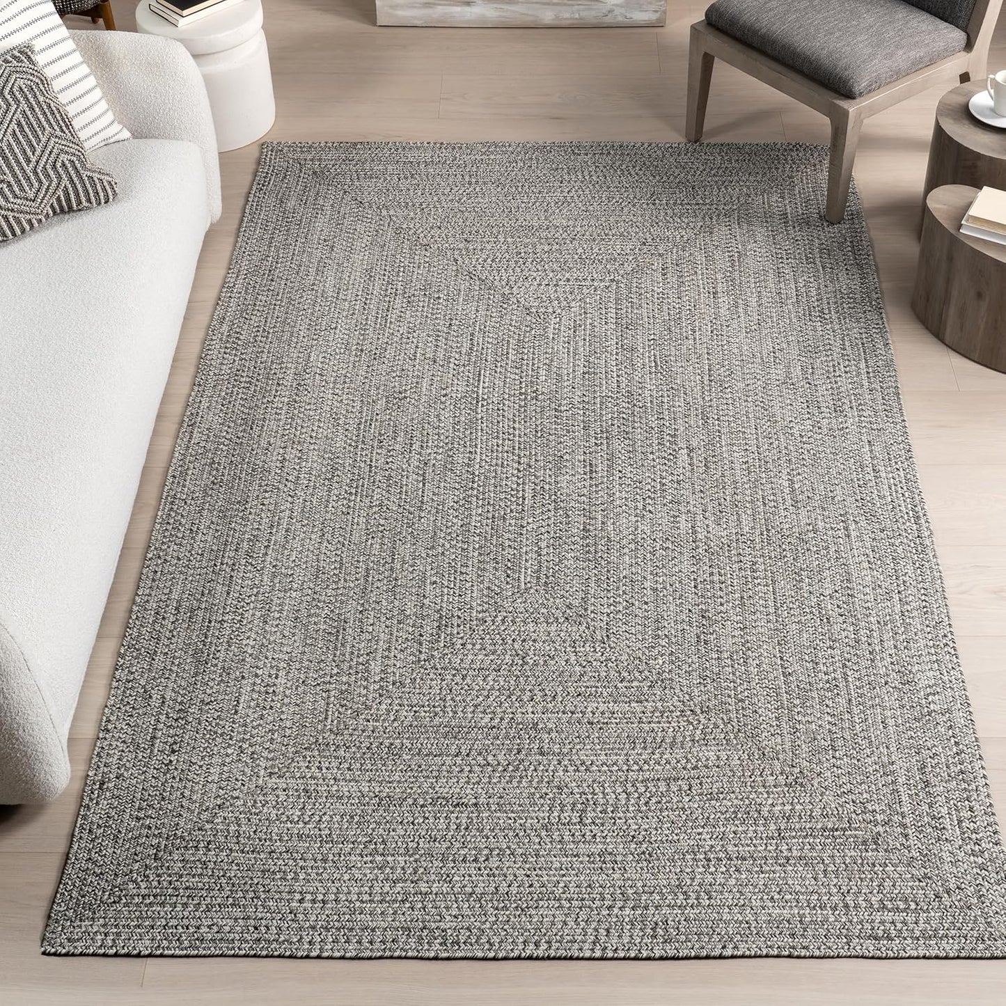 nuLOOM 6' Square Solid Hand Braided Indoor/Outdoor Area Rug, Pet-Friendly, High Traffic, Weather Resistant, for Patio, Balcony, Bedroom, Living, Dining Room, Wynn Salt and Pepper